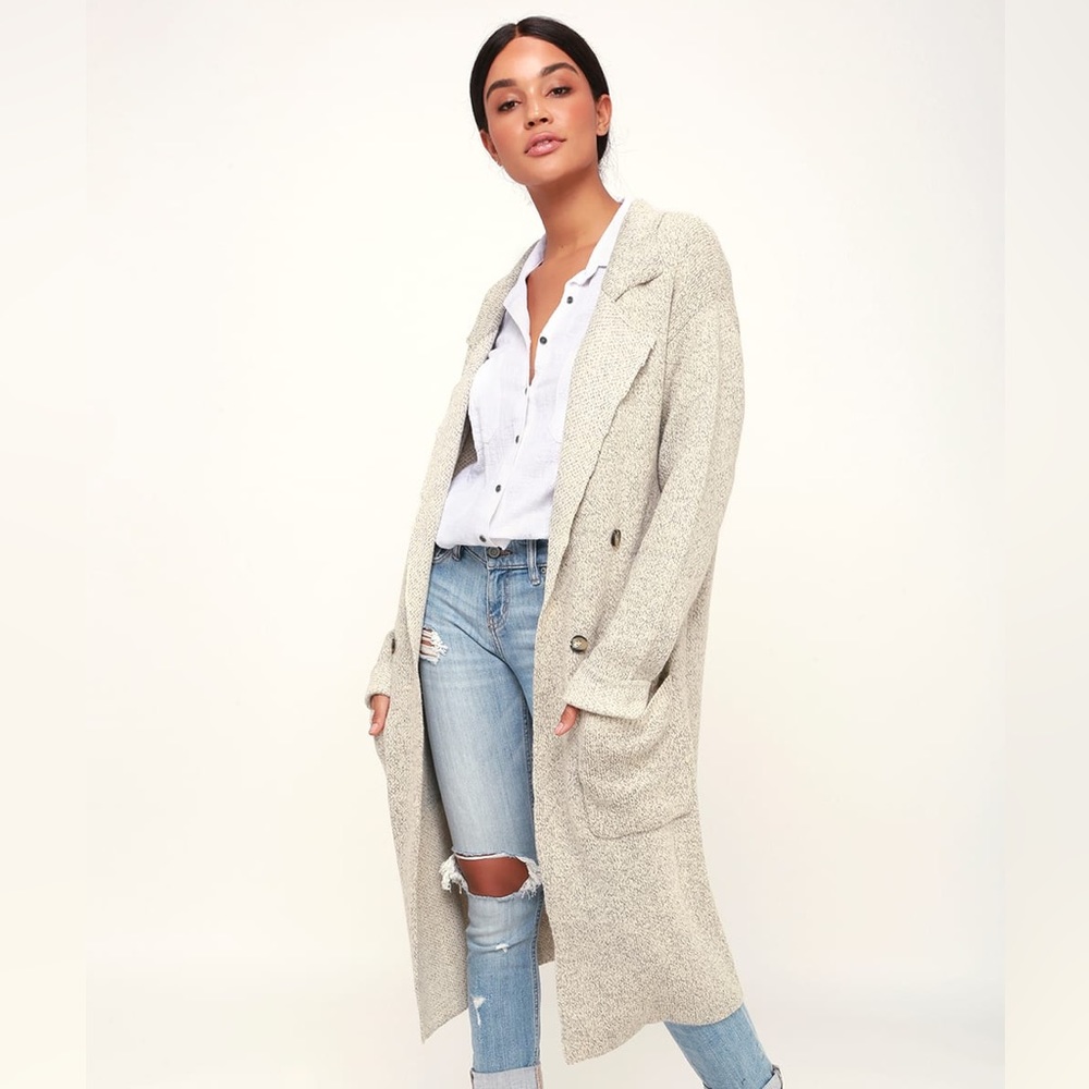 LULUS BEIGE LONG SLEEVE SWEATER COAT